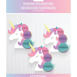 Enchanted Unicorn Honeycomb Decorations, 3ct
