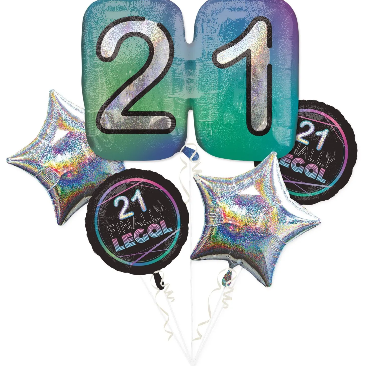 Finally 21 Birthday Foil Balloon Bouquet, 5pc