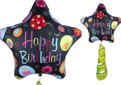 Giant Happy Birthday Star Balloon with Fringe Tail 31in