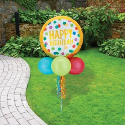 Giant Multicolor Happy Dots Birthday Balloon with Tail, 32in