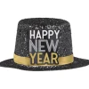 Glitter Black New Year's Mini Plastic & Cardstock Top Hat, 2in