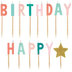 Glitter Happy Cake Day Birthday Toothpick Candle Set 14pc