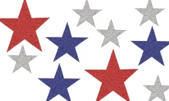 Glitter Patriotic Red, Silver & Blue Star Cutouts 10ct