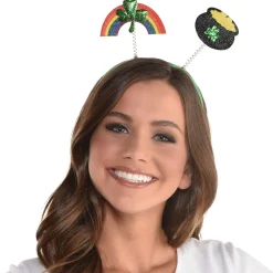 Glitter Rainbow & Pot of Gold St. Patrick's Day Fabric & Plastic Head Bopper, 7.9in x 9in