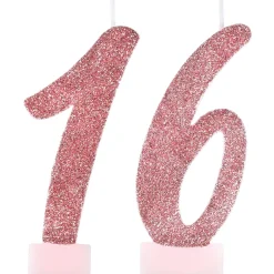 Glitter Rose Gold Number 16 Birthday Candles, 3in, 2pc - Sweet Sixteen