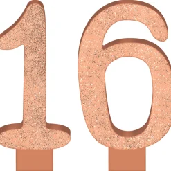 Glitter Rose Gold Number 16 Birthday Candles 2ct