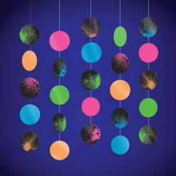 Glow Party Black Light Reactive Cardstock Circles Hanging Backdrop, 5ft, 5pc