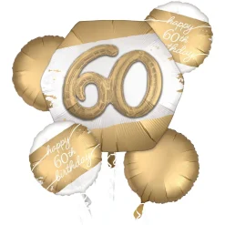 Golden Age 60th Birthday Foil Balloon Bouquet, 5pc