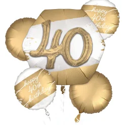 Golden Age 40th Birthday Foil Balloon Bouquet, 5pc