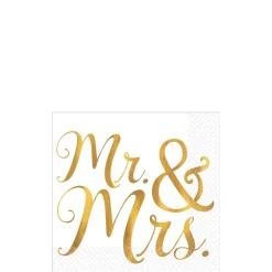 Gold Mr. & Mrs. Wedding Beverage Napkins 16ct