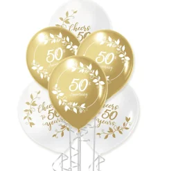 Gold & White 50th Anniversary Latex Balloons, 12in, 15ct