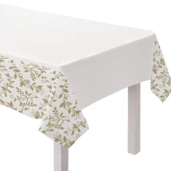 Gold & White 50th Anniversary Plastic Table Cover, 54in x 102in