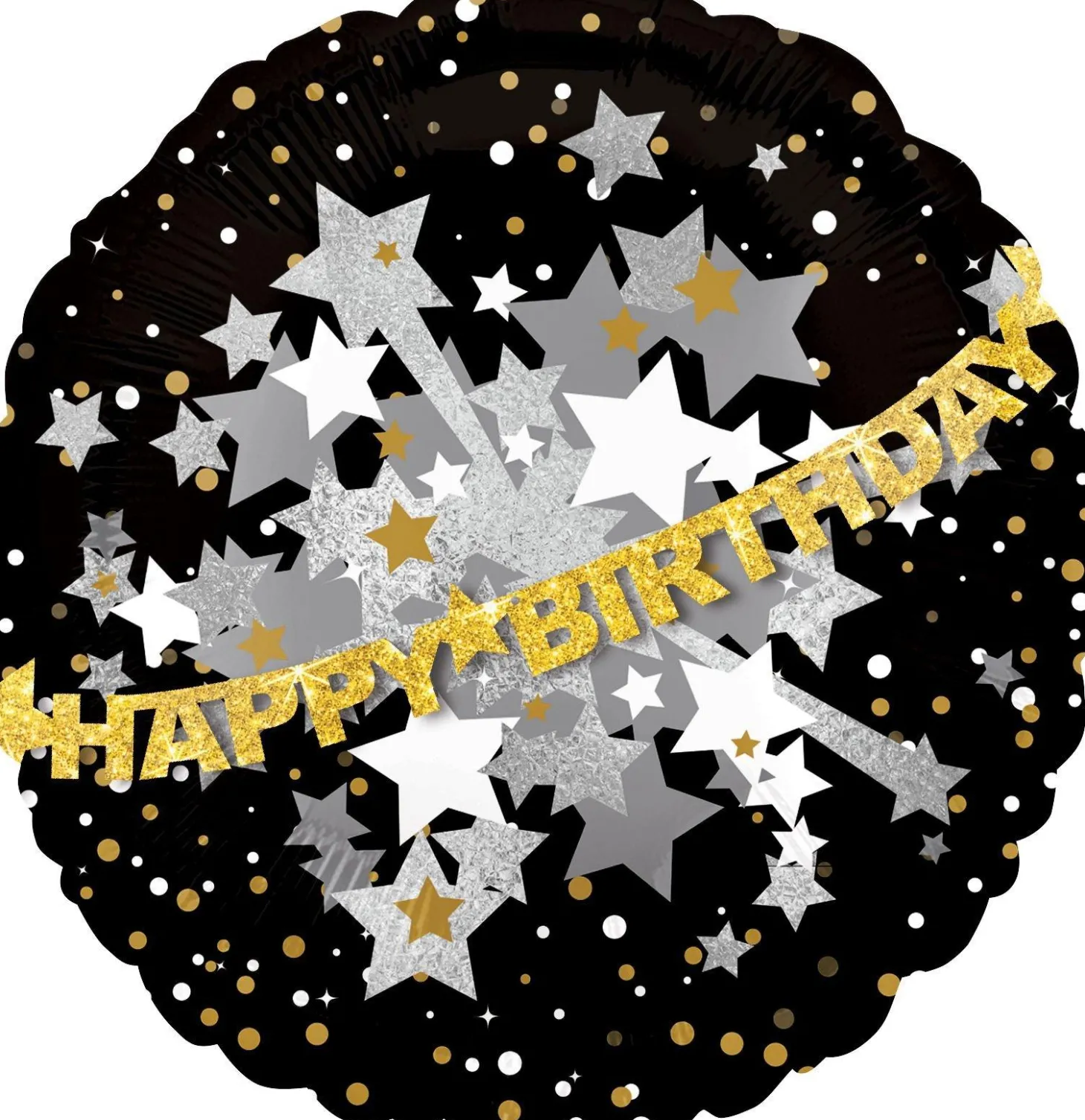 Happy Birthday Balloon - Prismatic Black, Gold & Silver, 32in