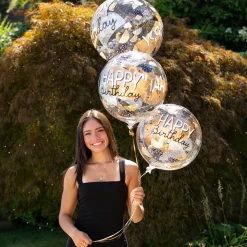 Happy Birthday Black, Silver & Gold Plastic Balloon, 18in - Clearz™