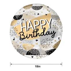 Happy Birthday Black, Silver & Gold Plastic Balloon, 18in - Clearz™