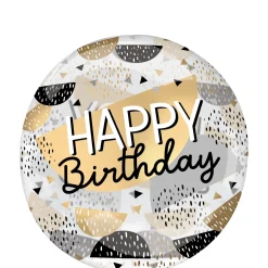 Happy Birthday Black, Silver & Gold Plastic Balloon, 18in - Clearz™