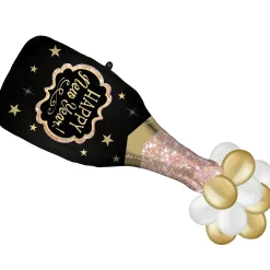 Happy New Year Bottle-Shaped Foil Balloon with Latex Bubbles, 16in x 47in - New Year Bubbly