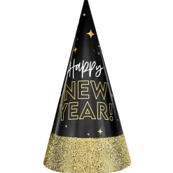 Happy New Year Gold Glitter Dip Cone Hat