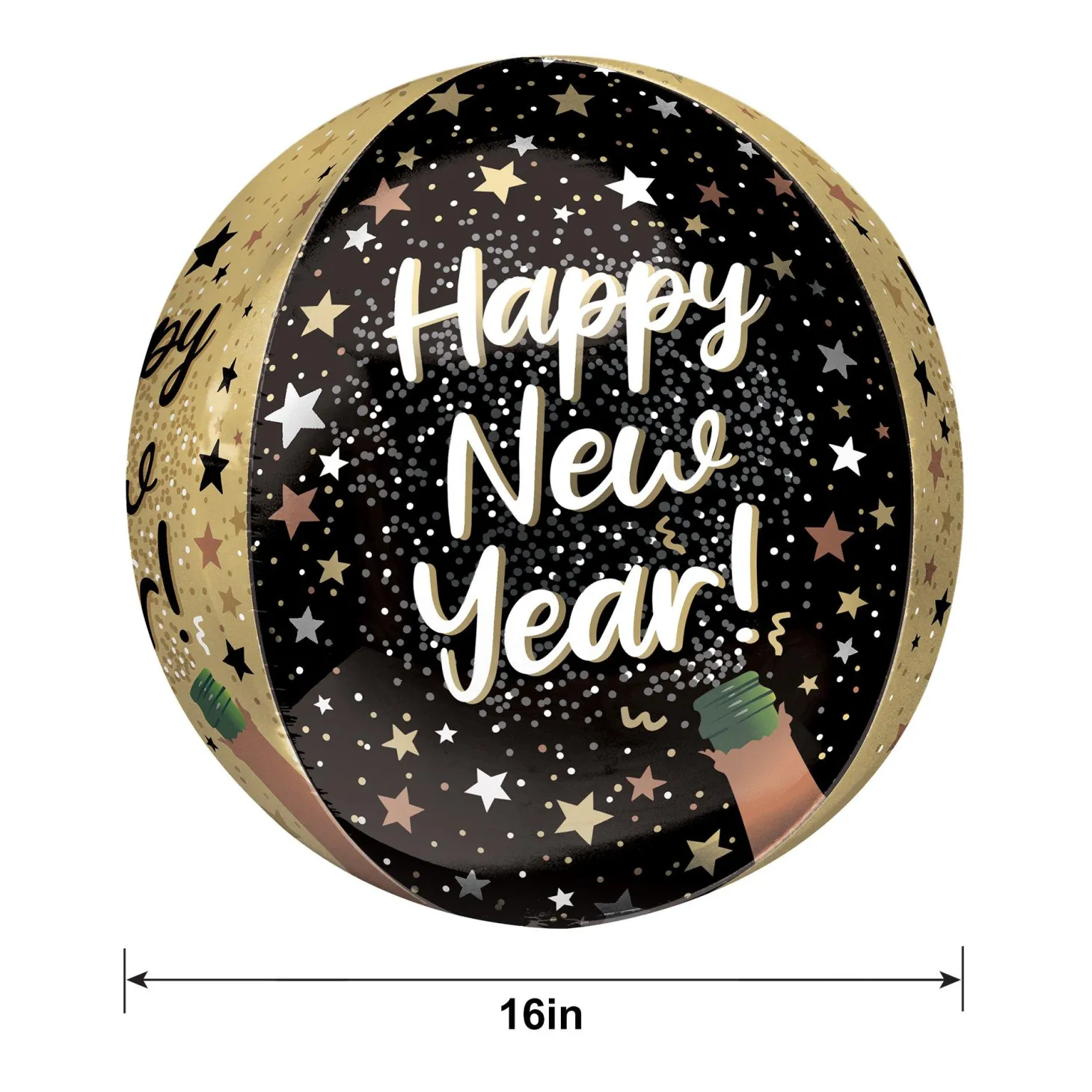 Happy New Year Orbz Balloon, 15in x 16in - Natural Sparkle