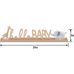 Hello Baby Soft Jungle Baby Shower MDF Standing Sign, 21in x 5in