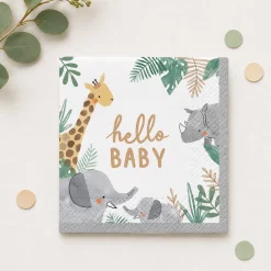 Hello Baby Soft Jungle Baby Shower Paper Lunch Napkins, 6.5in, 16ct