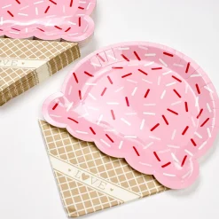 Ice Cream Cone Dessert Plates & Beverage Napkins for 16 Guests