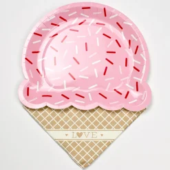 Ice Cream Cone Dessert Plates & Beverage Napkins for 16 Guests