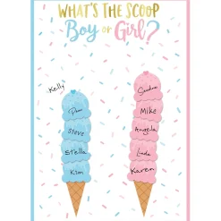 Ice Cream-Themed Boy or Girl Gender Reveal Voting Board with 24 Stickers - The Big Reveal