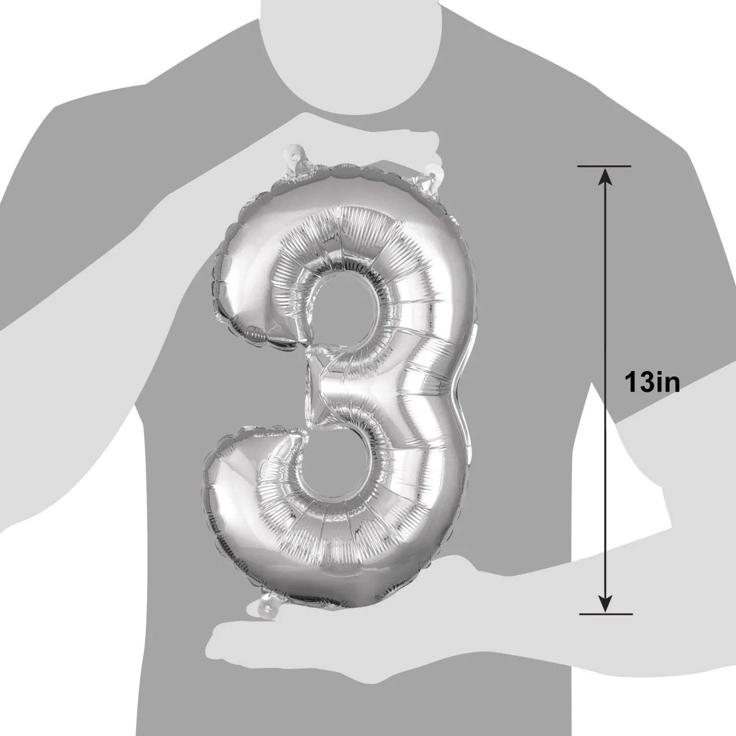 13in Air-Filled Silver Number (0-9) Balloons