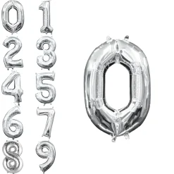 13in Air-Filled Silver Number (0-9) Balloons