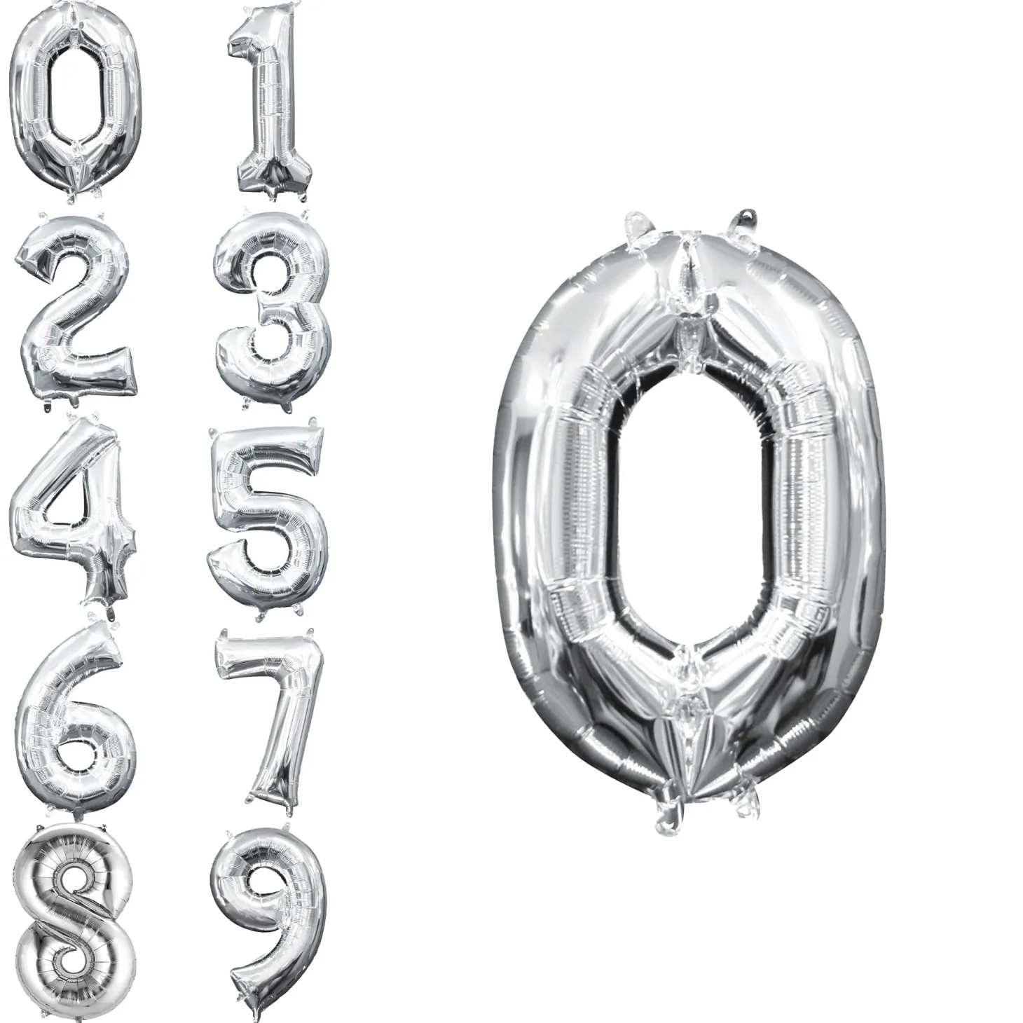 13in Air-Filled Silver Number (0-9) Balloons
