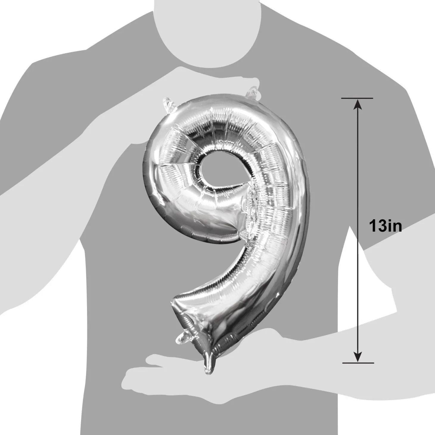 13in Air-Filled Silver Number (0-9) Balloons