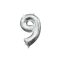 13in Air-Filled Silver Number (0-9) Balloons