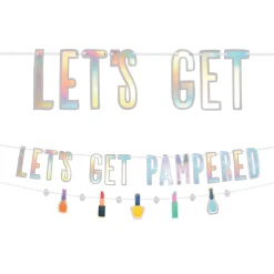 Iridescent Let's Get Pampered Cardstock & Foil Banner Set, 2pc - Spa Party