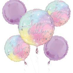 Iridescent Luminous Birthday Foil Balloon Bouquet, 5pc
