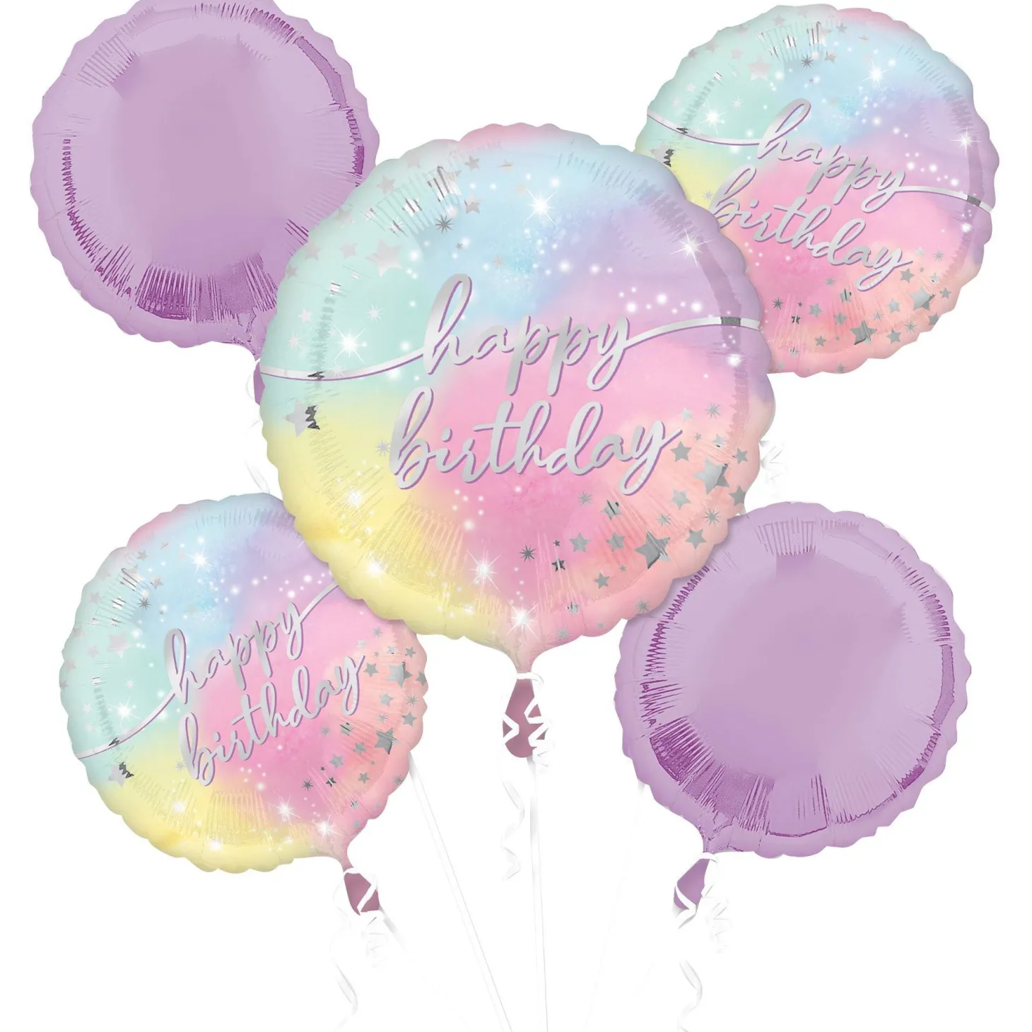 Iridescent Luminous Birthday Foil Balloon Bouquet, 5pc