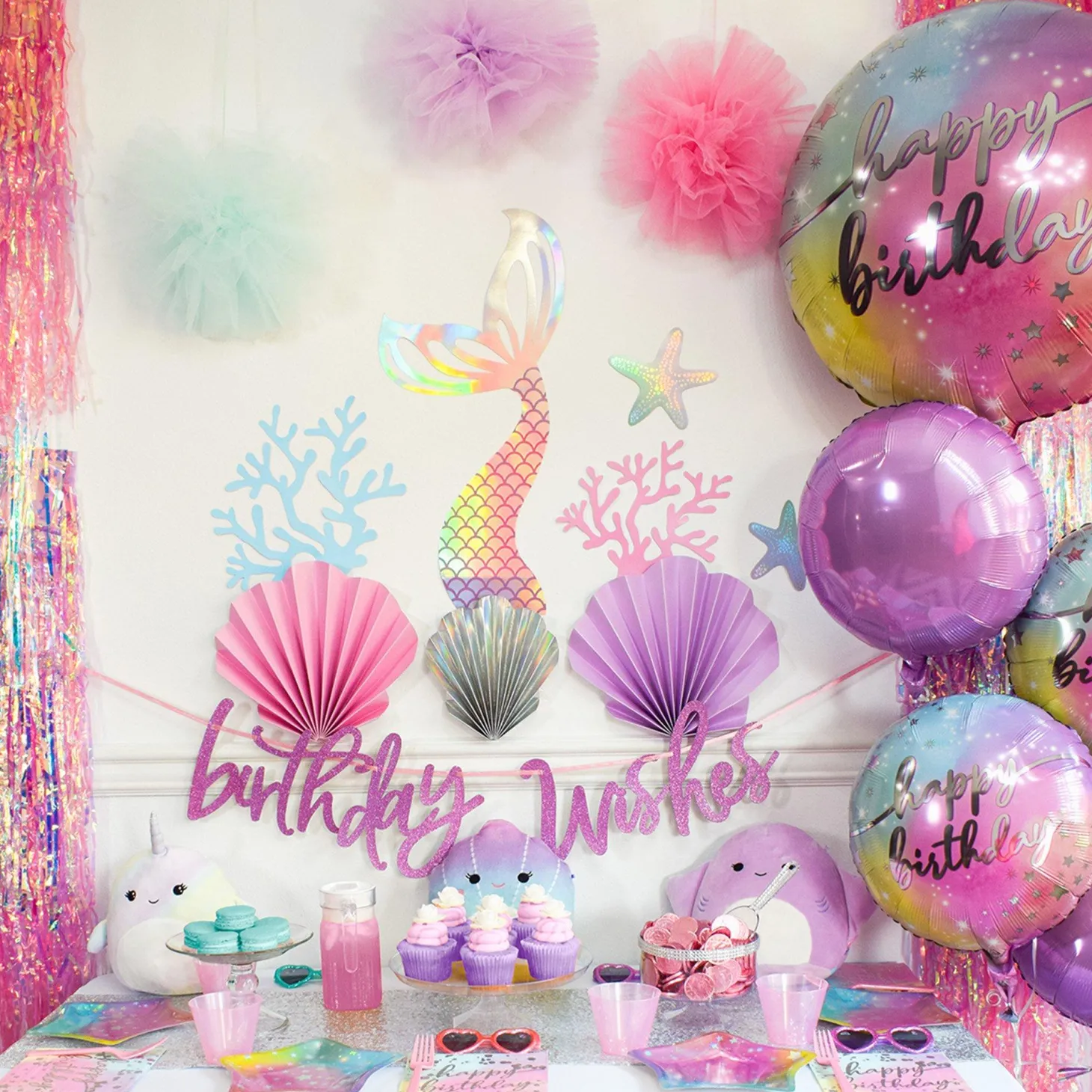 Iridescent Luminous Birthday Foil Balloon Bouquet, 5pc