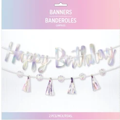 Iridescent Luminous Happy Birthday Banner Set, 2ct