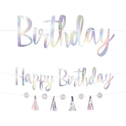 Iridescent Luminous Happy Birthday Banner Set, 2ct