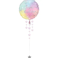 Iridescent Luminous Happy Birthday Foil Balloon with Weight Tail, 35in