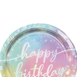 Iridescent Luminous Rainbow Birthday Paper Lunch Plates, 9in, 8ct