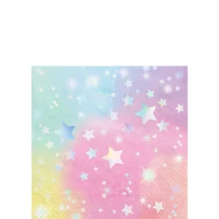 Iridescent Luminous Rainbow Star Paper Beverage Napkins, 5in, 16ct