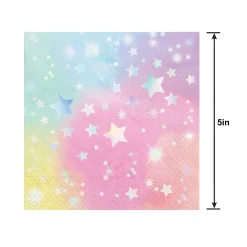 Iridescent Luminous Rainbow Star Paper Beverage Napkins, 5in, 16ct