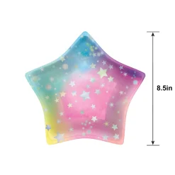Iridescent Luminous Rainbow Star Paper Dessert Plates, 8.5in, 8ct