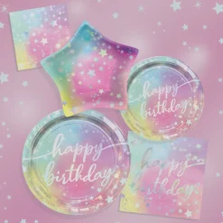 Iridescent Luminous Rainbow Star Paper Dessert Plates, 8.5in, 8ct