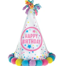 Iridescent Pastel Party Happy Birthday Pom-Pom Party Hat, 8.25in