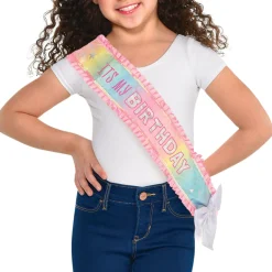 Iridescent Pastel Party It's My Birthday Fabric Sash, 45.5in