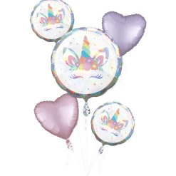 Iridescent Unicorn Party Foil Balloon Bouquet, 5pc