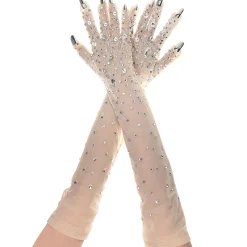 Jeweled Nude Mesh Gloves