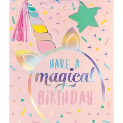 Large Glossy Magical Unicorn Birthday Gift Bag, 10.5in x 13in